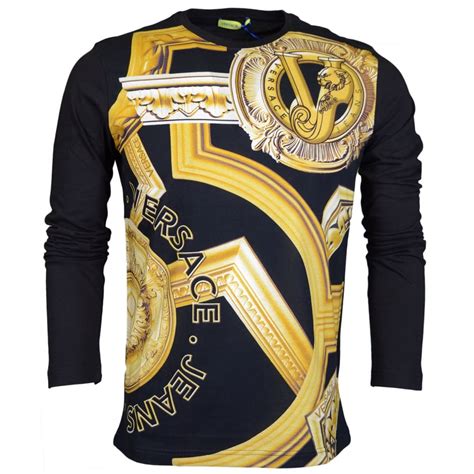 versace leather sleeve t shirt|versace long sleeve shirt men.